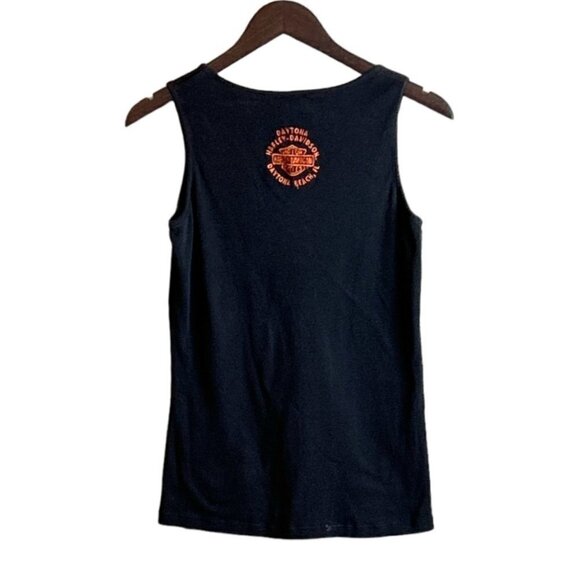Harley Davidson Women's Black Daytona Beach Embroidered Ribbed Tank Top Size Lar - Picture 2 of 7